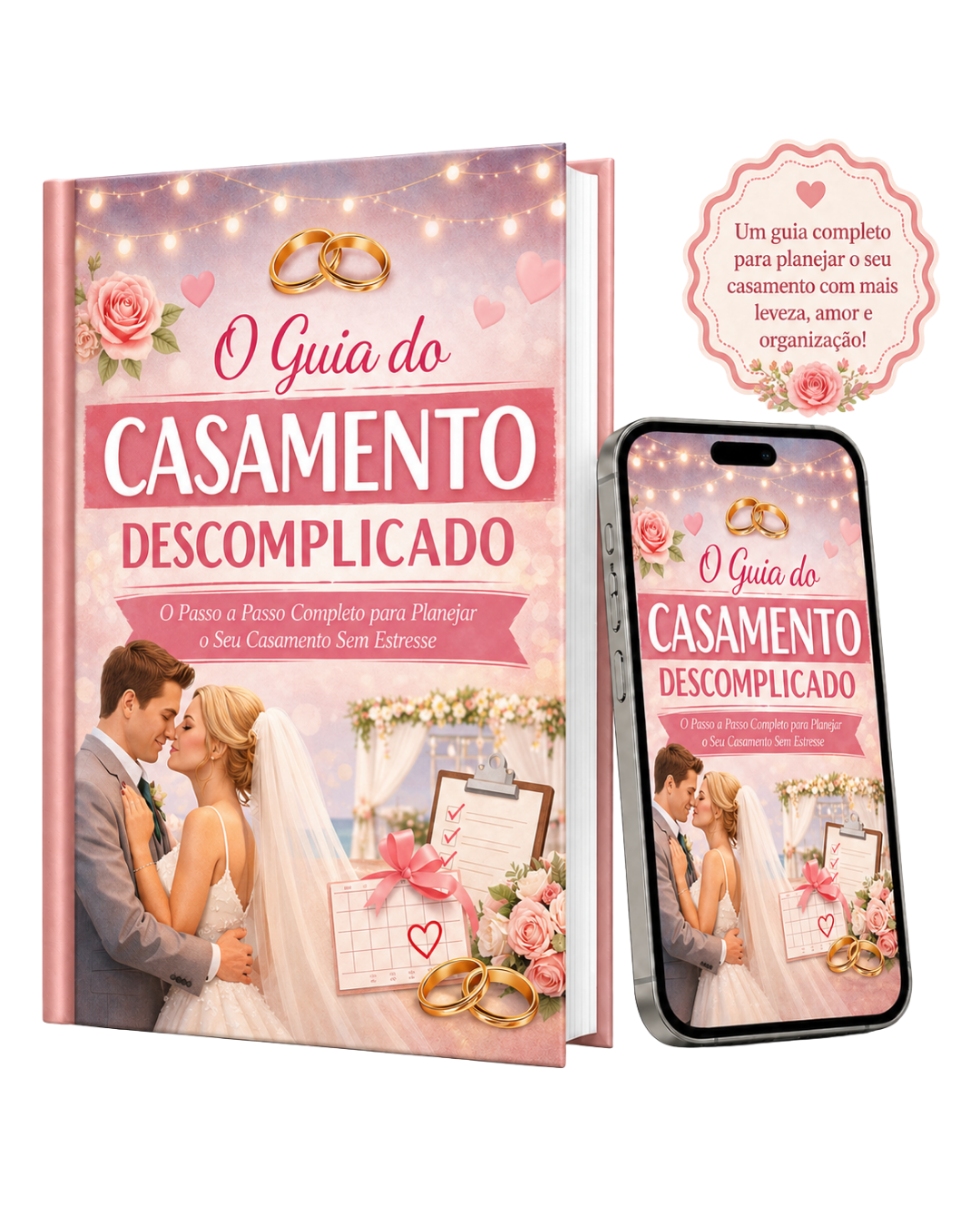Mockup do e-book O Guia do Casamento Descomplicado